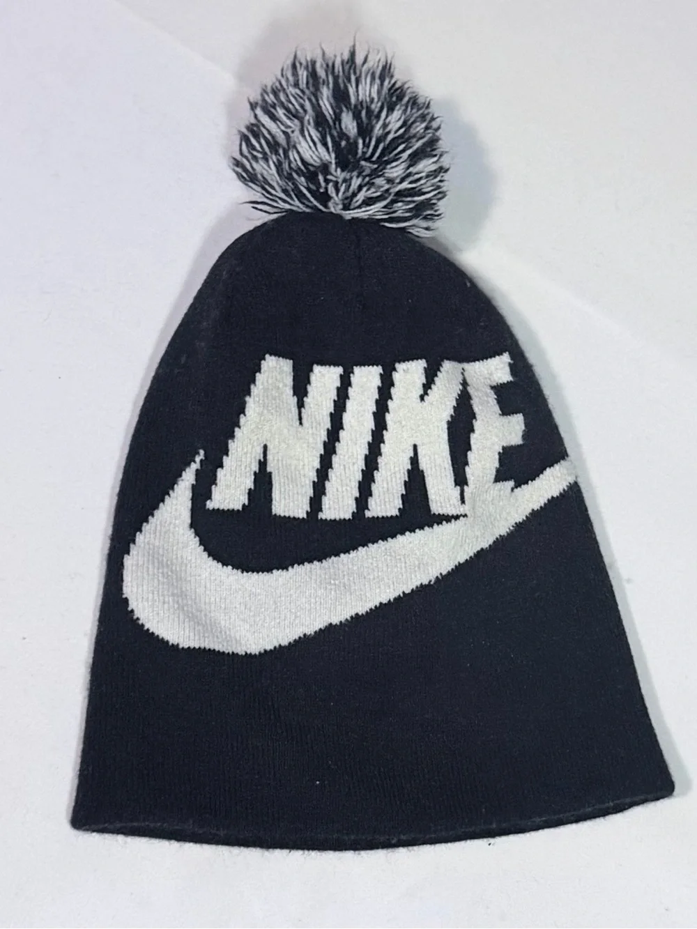 Nike Black and White Pom Pom Kids Beanie